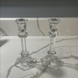 Source Unknown Clear Crystal Candle Holders